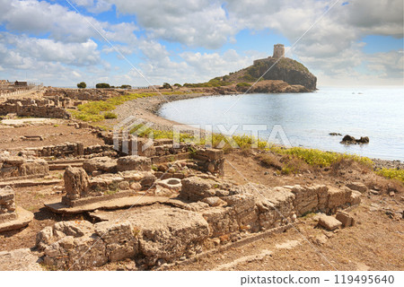 Ancient Phoenician city of Nora. Sardinia, Italy Ancient Phoenician city of Nora. Sardinia, Italy 119495640