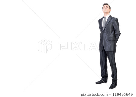 Strict man in elegant suit. White background. Strict man in elegant suit. White background. 119495649