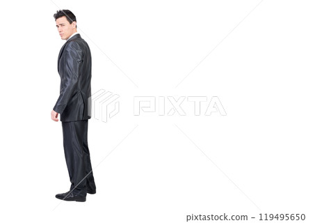 Alluring man in suit looking with flirting face Alluring man in suit looking with flirting face 119495650