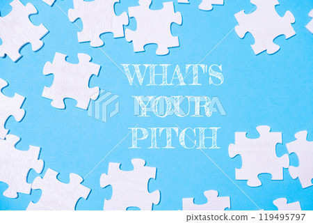 Jigsaw puzzle with the words Whats your pitch written on it 119495797