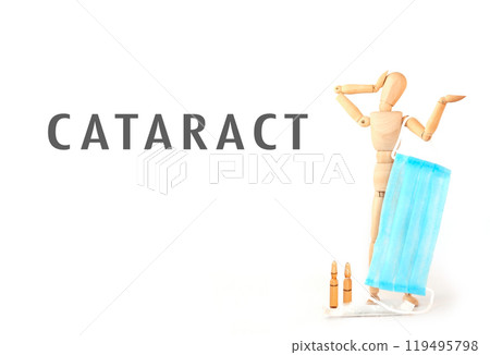 A man is wearing a blue mask and the word Cataract is written below him A man is wearing a blue mask and the word Cataract is written below him 119495798