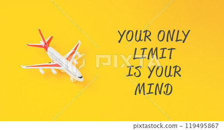 Small airplane is on a yellow background 119495867