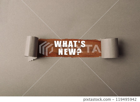 Torn piece of paper with the words Whats new written on it Torn piece of paper with the words Whats new written on it 119495942