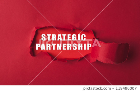 A red background with the word strategic partnership written in white 119496007