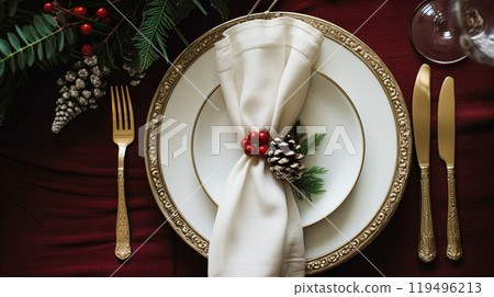 Table decor, holiday tablescape and formal dinner table setting for Christmas, holidays and event celebration, English country decoration and home styling inspiration 119496213
