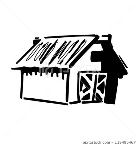 Farm barn cowshed building exterior with tractor and windmill flat vector Farm barn cowshed building exterior with tractor and windmill flat vector 119496467