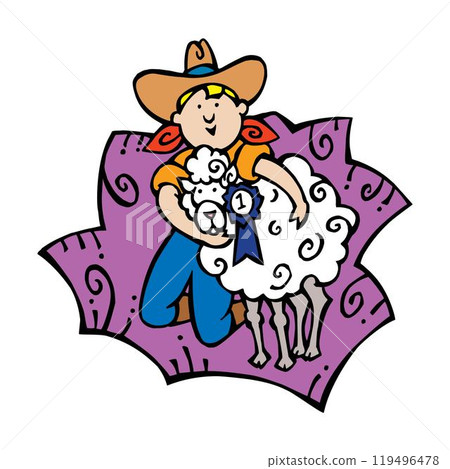Boy with Prize Sheep vector design illustration 119496478