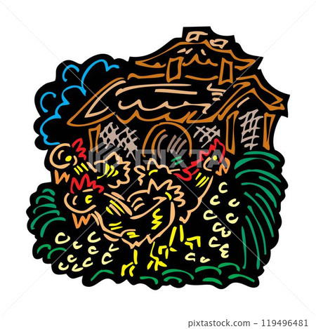 chicken farm production isometric composition vector design illustration 119496481