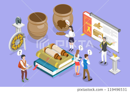 3D Isometric Flat Vector Illustration of History School Subject, Study Of Past Events 3D Isometric Flat Vector Illustration of History School Subject, Study Of Past Events 119496531