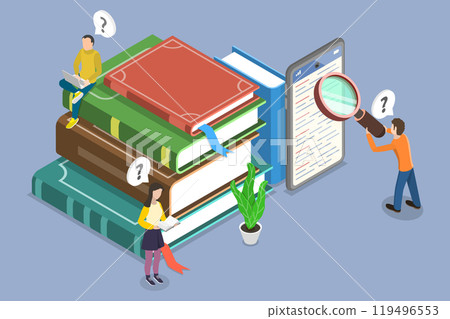 3D Isometric Flat Vector Illustration of Digital Dictionary, Online Knowledge Hub 119496553