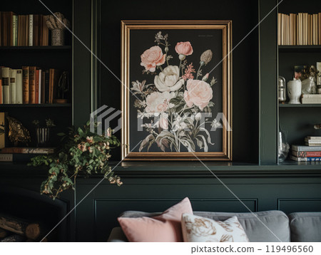 Artwork in a frame in the English countryside style, art and home decor idea 119496560