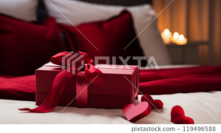 Valentines day romantic gift in country bedroom, symbol of love, romance and commitment inspiration 119496588