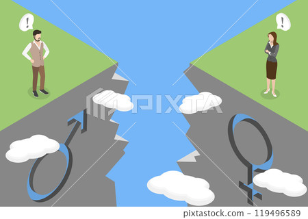3D Isometric Flat Vector Illustration of Gender Gap, Workforce Gender Discrimination 119496589