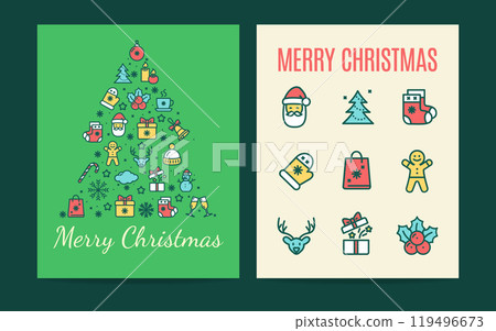 Merry Christmas Concept Postcard Invitation Placard Poster Banner Card Template Set. Vector 119496673