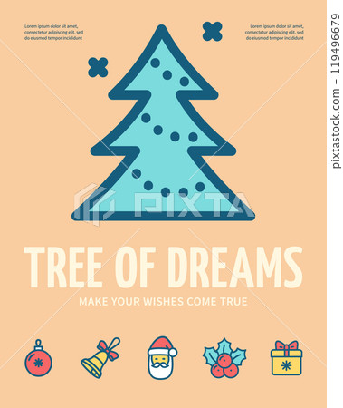 Tree of Dreams Merry Christmas and Happy New Year Concept Vertical Invitation Placard Poster Banner Card Template. Vector 119496679