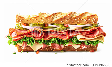 Perfect baguette sandwich, fast food chain menu commercial design 119496689