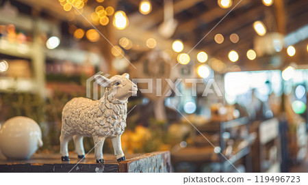 Details and products on shelves in the English counryside farm shop, small business, country style design 119496723