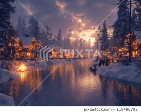 winter, snow, fireworks 119496792