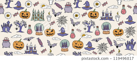 Halloween symbols hand drawn illustrations	 119496817