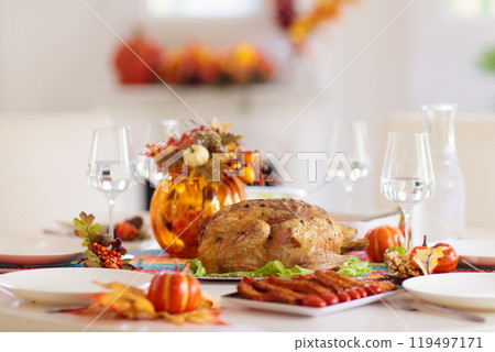 Thanksgiving dinner. Turkey table setting. Thanksgiving dinner. Turkey table setting. 119497171