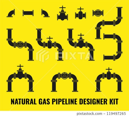 Pipe and Valve icon set. Pipeline elements. Illustration. Pipe and Valve icon set. Pipeline elements. Illustration. 119497265