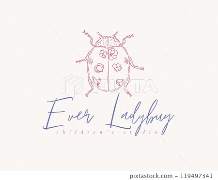 Ladybug children studio label design beige 119497341