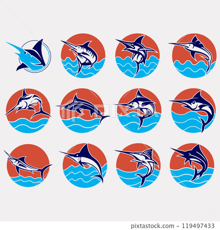 icon set of blue marlin fish 119497433