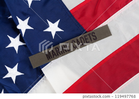 U.S. MARINE CADETS Branch Tape on national USA flag U.S. MARINE CADETS Branch Tape on national USA flag 119497768