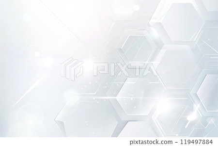 White background with hexagon pattern and glowing lights 119497884