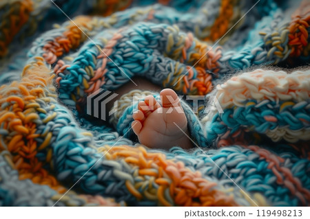 Baby feet under soft blanket 119498213