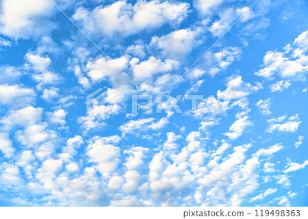 White clouds in a bright blue sky. The beauty of the nature	 119498363