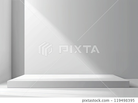 A bright white room featuring a window and a distinct shadow on the floor 119498395