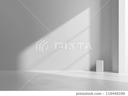 A bright white room featuring a window and a distinct shadow on the floor 119498399