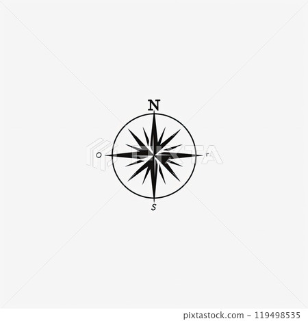 There is a black and white compass that appears on a plain white background There is a black and white compass that appears on a plain white background 119498535