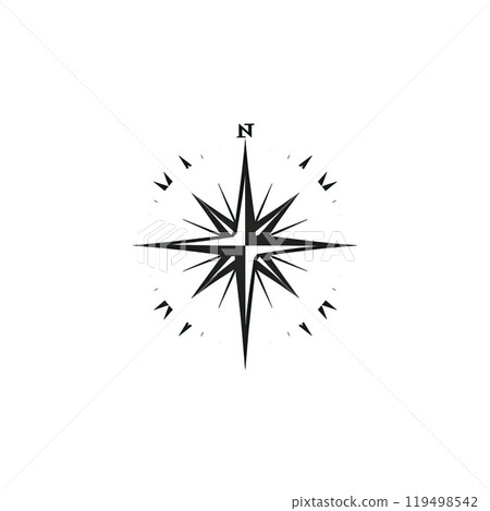 There is a black and white compass that appears on a plain white background 119498542