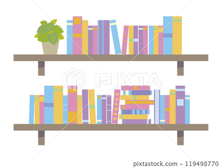 壁掛式書架上排列著書籍和室內植物 119498770