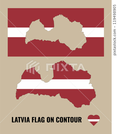 Flag of Latvia and outline. Flag Map of Latvia. Illustration. 119498905