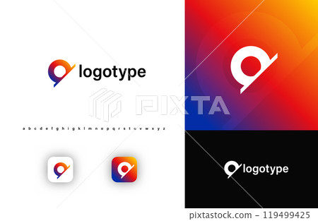 Sporty futuristic angular logo. Sharp geometric dynamic edges letter o. Minimalist innovative emblem for tech, game app, music, sport, design agency, digital space identity. Vector illustration 119499425