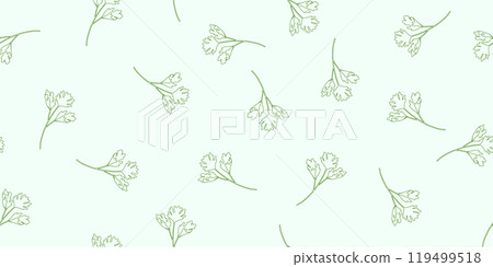 Fresh parsley leaves outlines on light green background, seamless pattern, vector 119499518