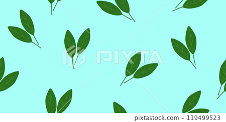 Fresh spinach leaves on blue background, seamless pattern, vector 119499523