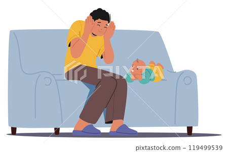 Father Enjoying Playtime With Newborn Baby On A Comfortable Sofa Showing Bonding And Care. Cartoon Vector Illustration 119499539