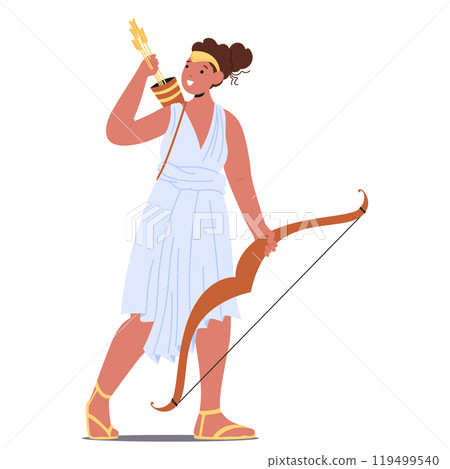 Artemis Ancient Greek Goddess Character Holding A Bow And Arrow, Symbolizing Strength And Mythological Power 119499540