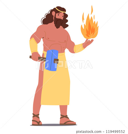 Cartoon Hephaestus an Ancient Greek God Character Holding Fire In One Hand And A Hammer In The Other Cartoon Hephaestus an Ancient Greek God Character Holding Fire In One Hand And A Hammer In The Other 119499552