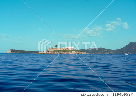 Island with an ancient castle prison in the Mediterranean Sea 119499587