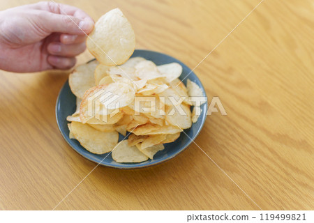 Potato chips on a plate 119499821
