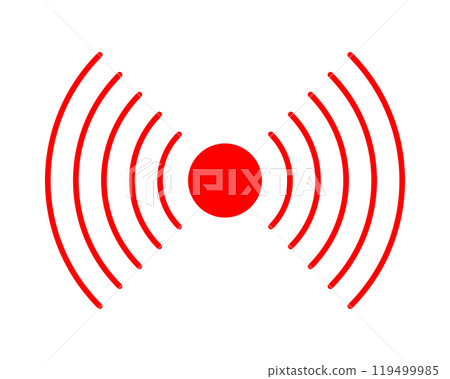 Pain localization icon. Sore or inflammation symbol. Pulse or headache sign. Shockwave, vibration, radar or sound signal pictogram isolated on white background. Vector flat illustration 119499985