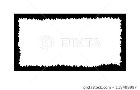 Rectangular frame with jagged inner borders for collage, photo, picture. Sheet of paper with torn internal edges. Decorative vignette isolated on white background. Vector graphic illustration 119499987
