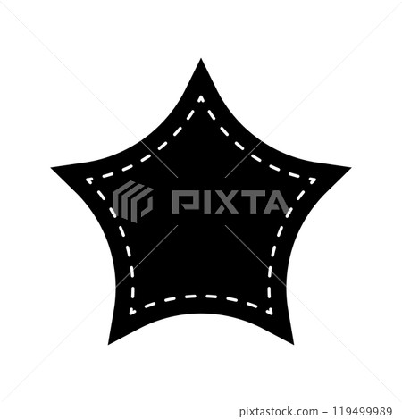 Star shape with dotted stitches. Empty tag, patch, sticker, text box or price label isolated on white background. Vector graphic illustration 119499989