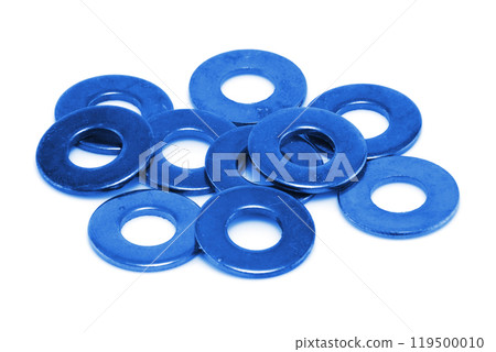 Heap of blue coloured washers 119500010