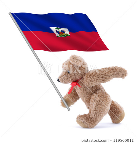 Haiti flag being carried by a cute teddy bear Haiti flag being carried by a cute teddy bear 119500011